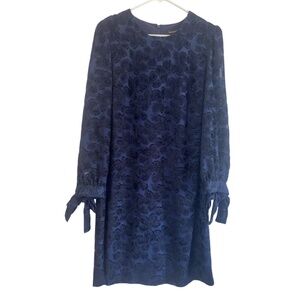Banana Republic Floral Tie-Sleeve Shift Dress, sz 4 Velvet Fuzzy Embroidery Navy